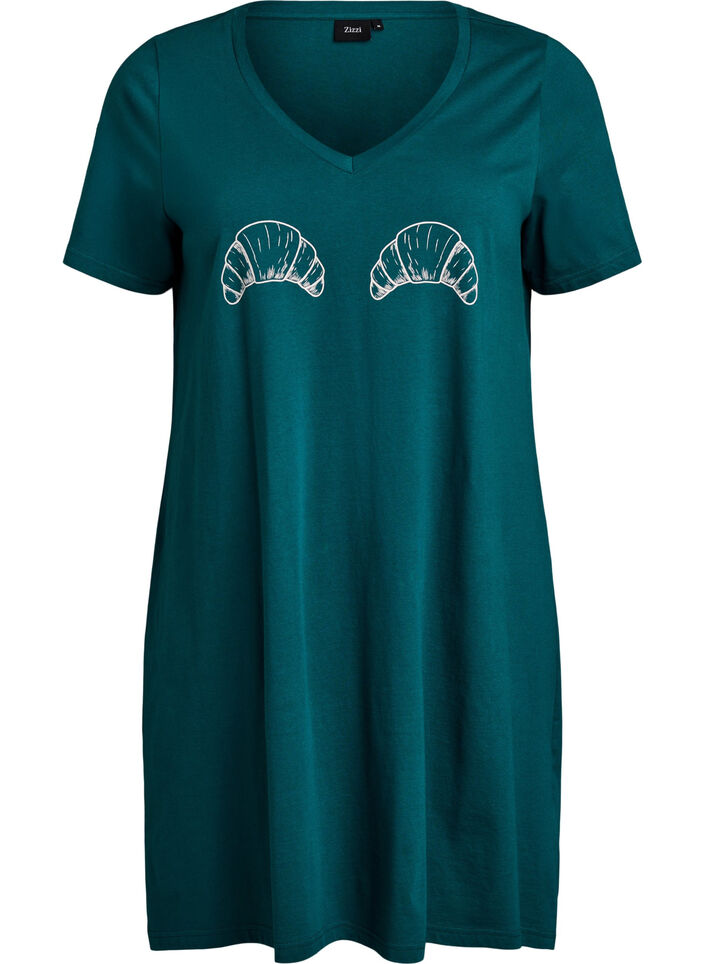Organic cotton nightdress with V-neck, Green, Packshot image number 0