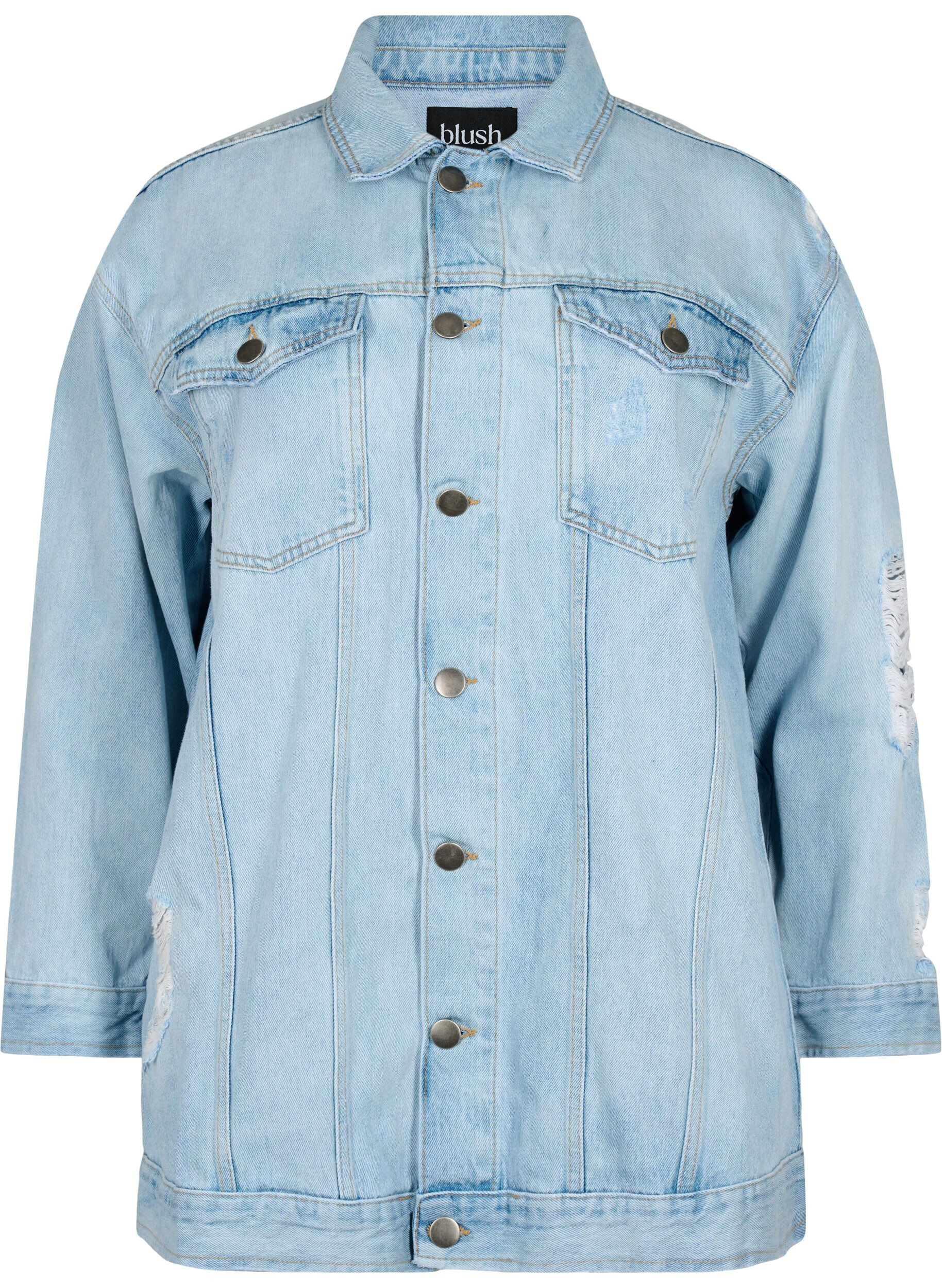 Zizzifashion Loose fit denim jacket with worn details, Light blue denim, Packshot image number 0