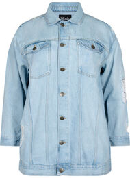 Loose fit denim jacket with worn details, Light blue denim, Packshot