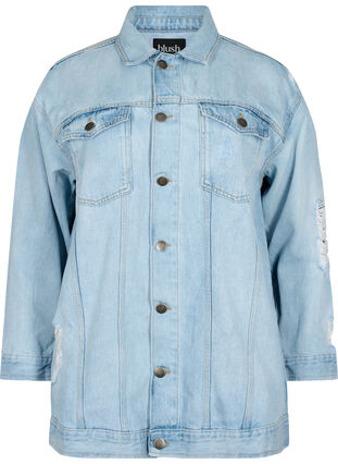 Loose fit denim jacket with worn details, Light blue denim, Packshot image number 0