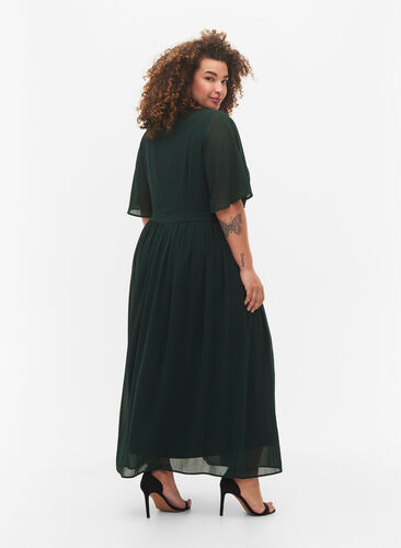Maxi dress with pleats and short sleeves, Scarab, Model image number 1