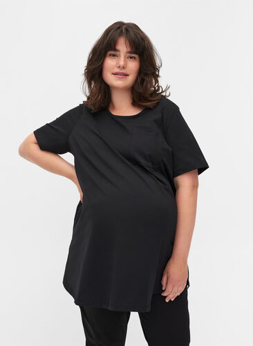 Short-sleeved cotton maternity T-shirt, Black, Model image number 0