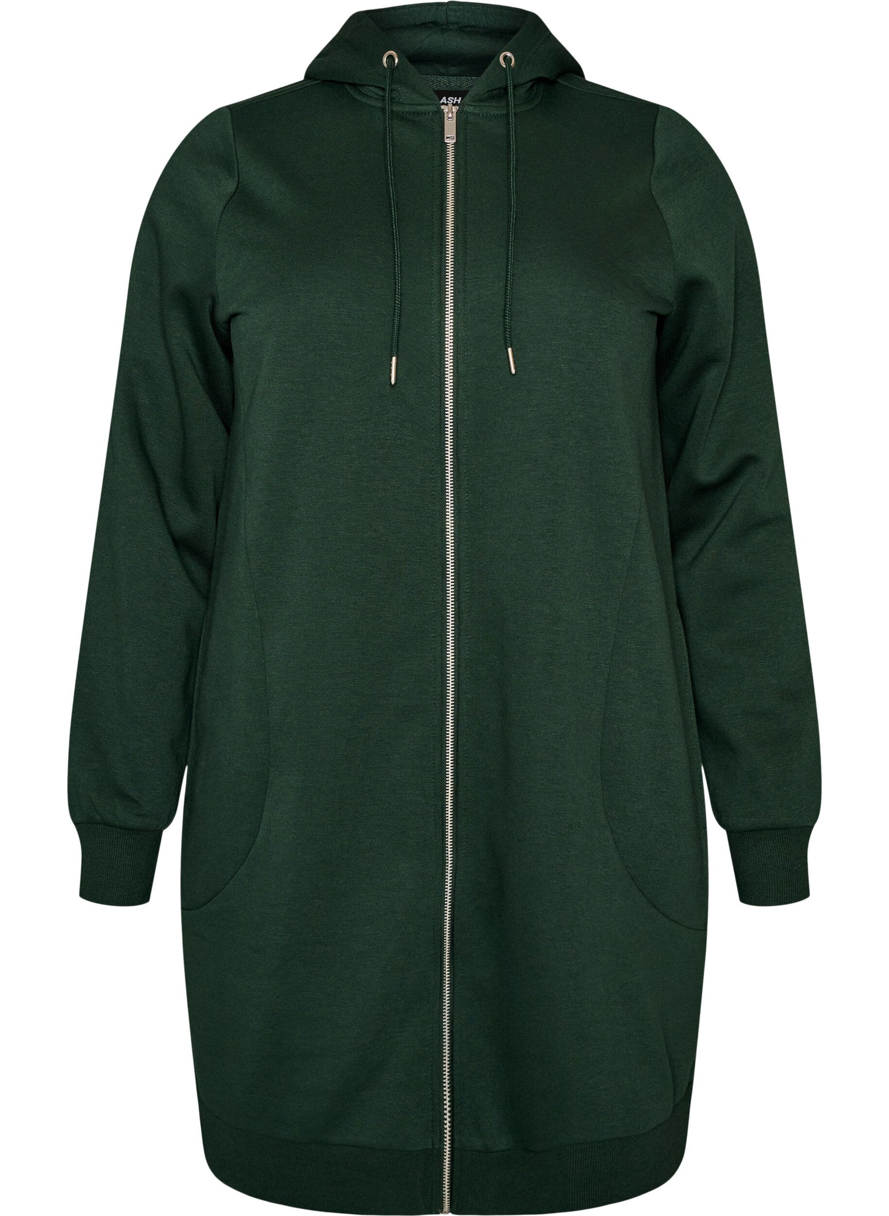 ZizzifashionLong hoodie with zip and pockets, Green, Packshot image number 0