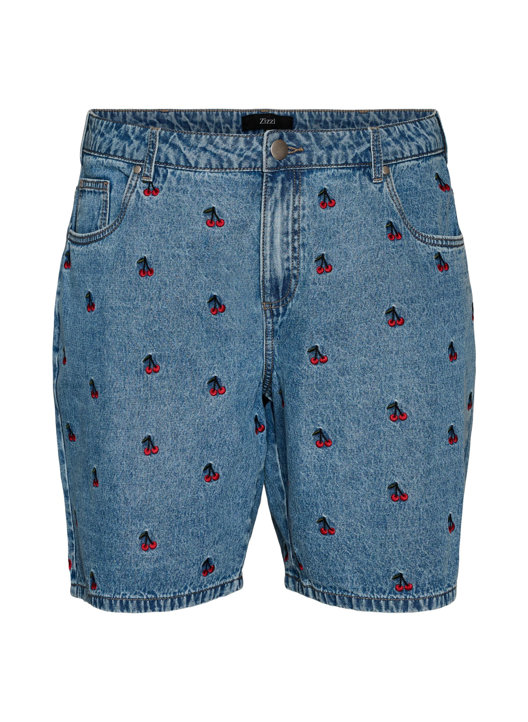 Embroidered denim shorts