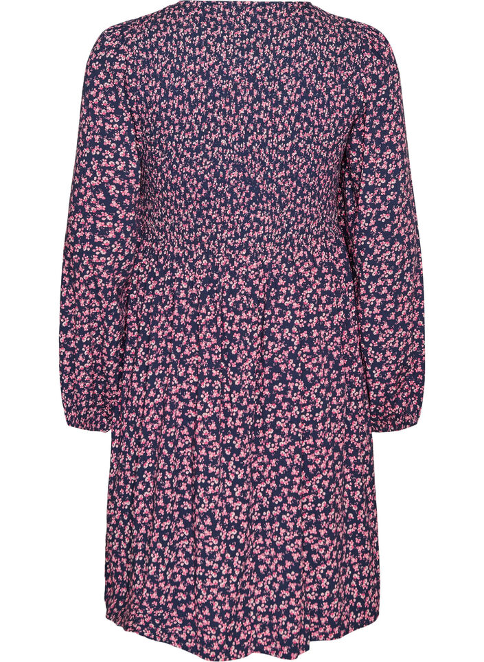 Dress with a smocked top and ditsy floral pattern, Blue, Packshot image number 1