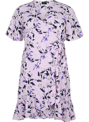 Printed wrap dress with short sleeves, Purple AOP, Packshot image number 0