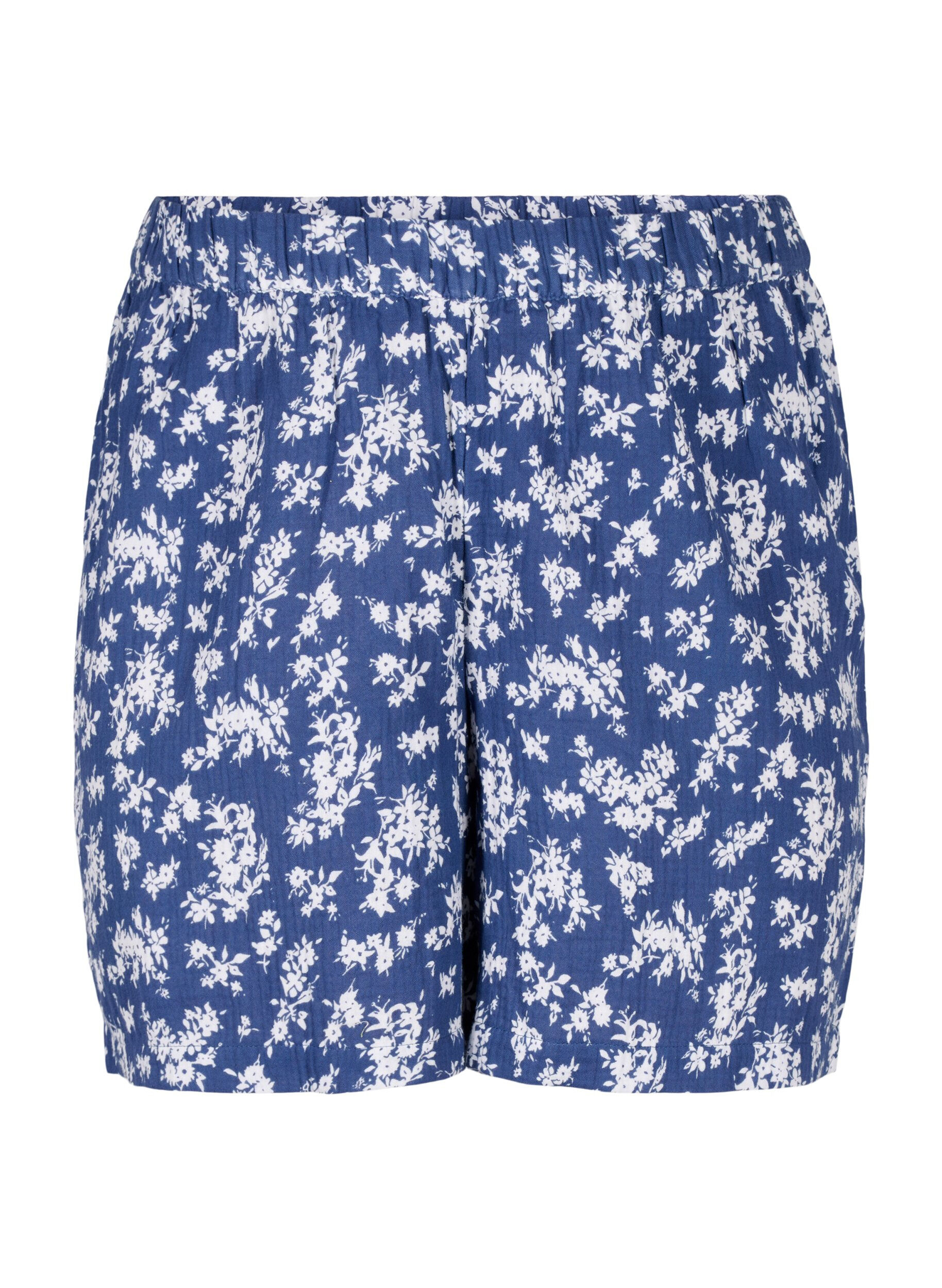 Zizzifashion Floral cotton night shorts, V. Indigo Flower AOP, Packshot image number 0