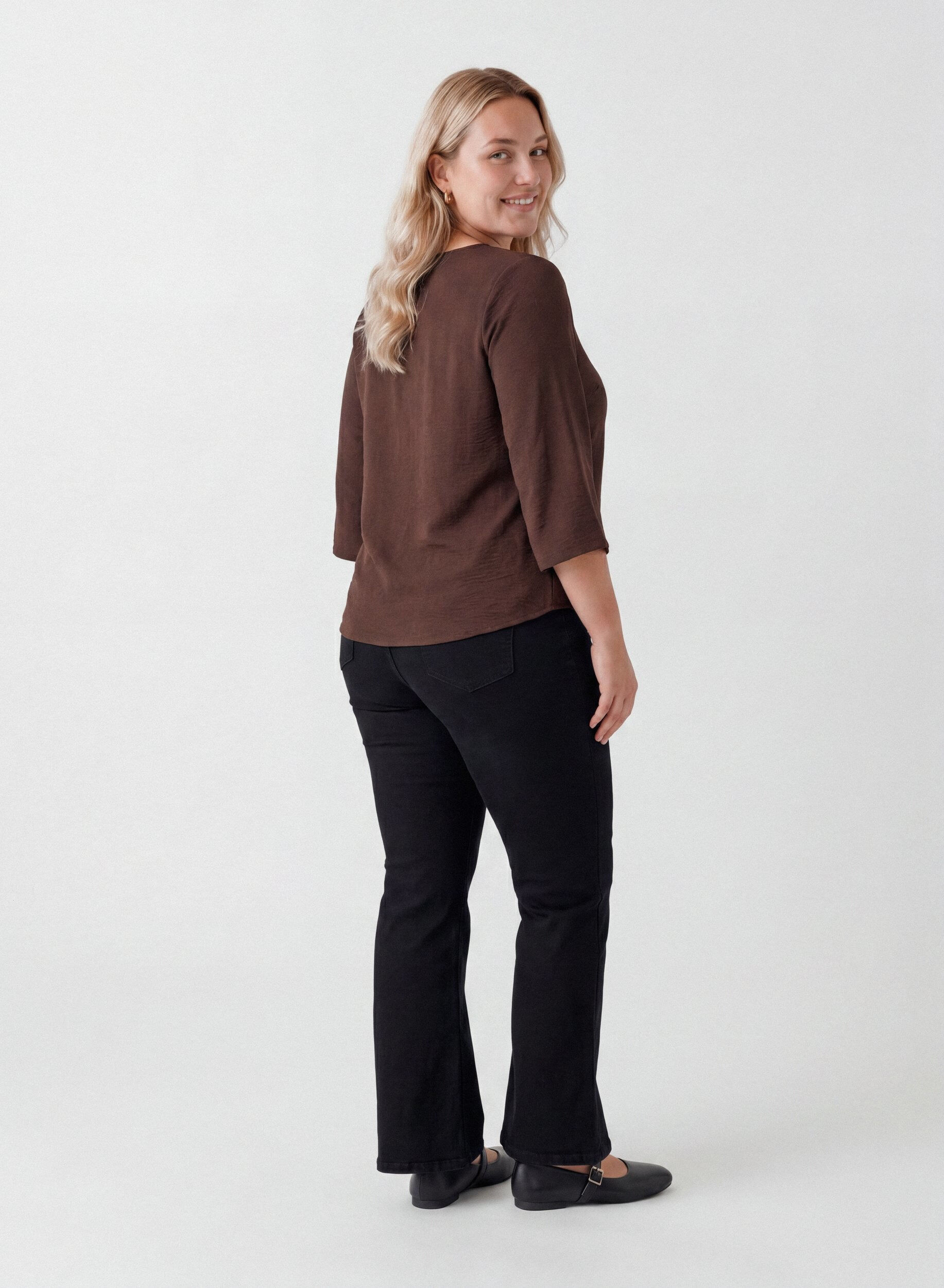 ZizzifashionBlouse with 3/4 sleeves, Brown, Model image number 2