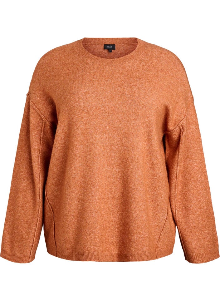 Loose knit sweater with prominent seams, Orange, Packshot image number 0