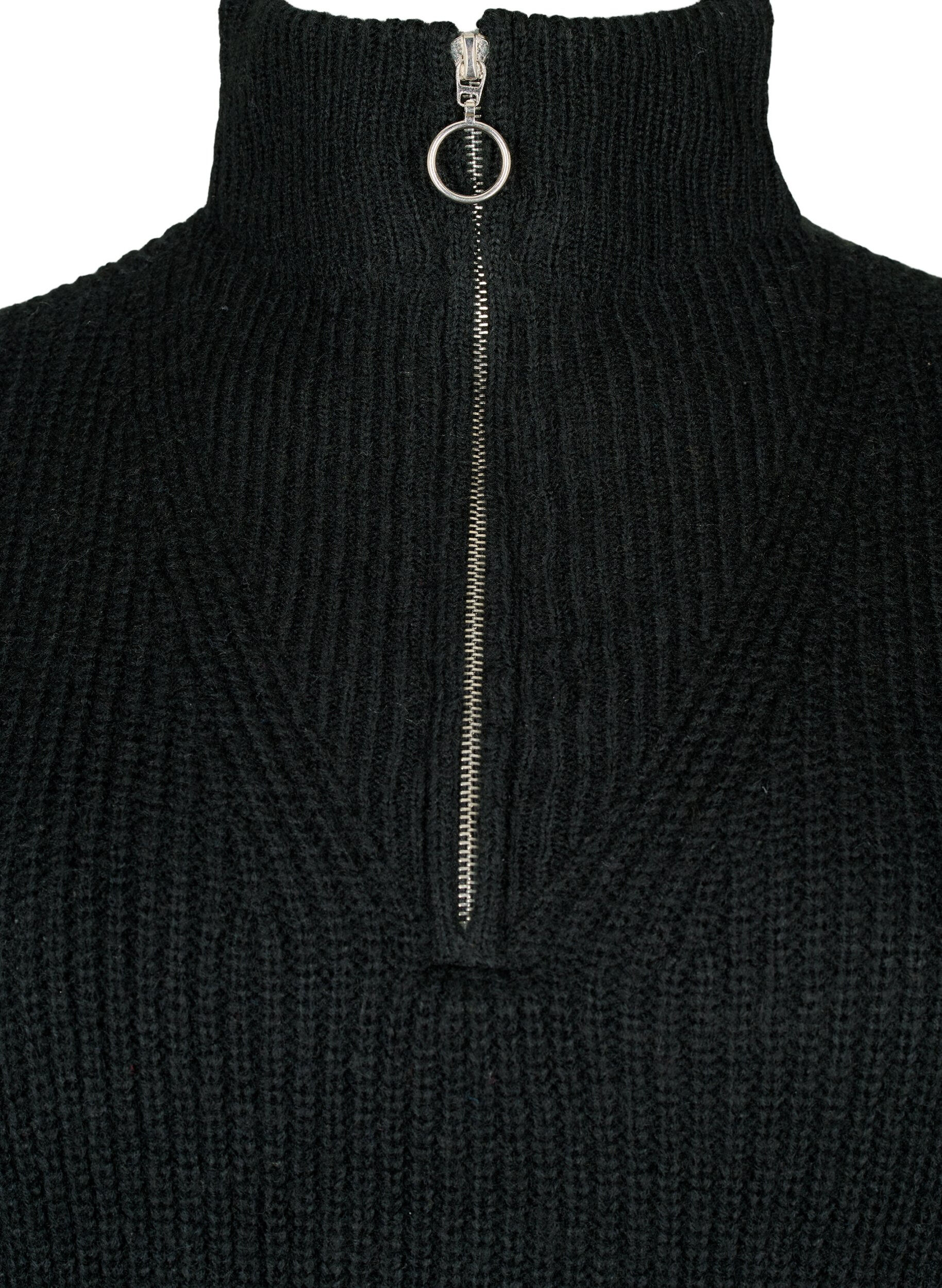 Zizzifashion FLASH - Knitted sweater with high neck and zipper, Black, Packshot image number 2