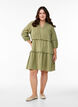 3/4 sleeve cotton dress with ruffles, Green, Model image number 1
