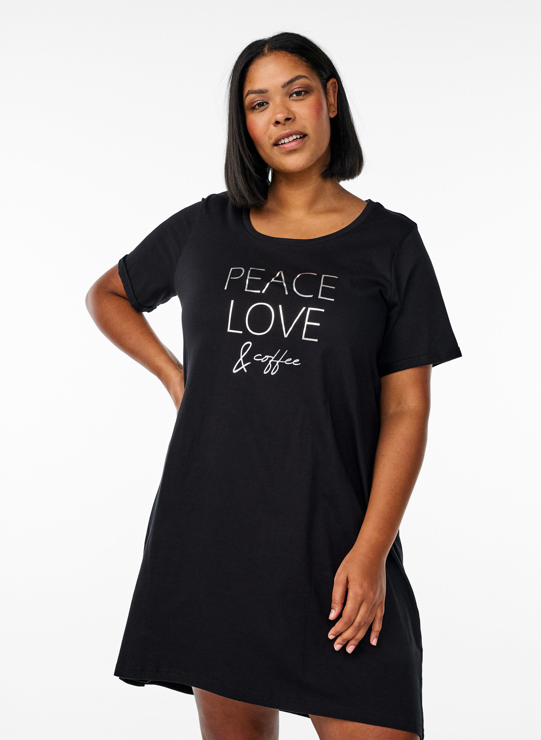 Short-sleeved nightgown in organic cotton, Black, Model