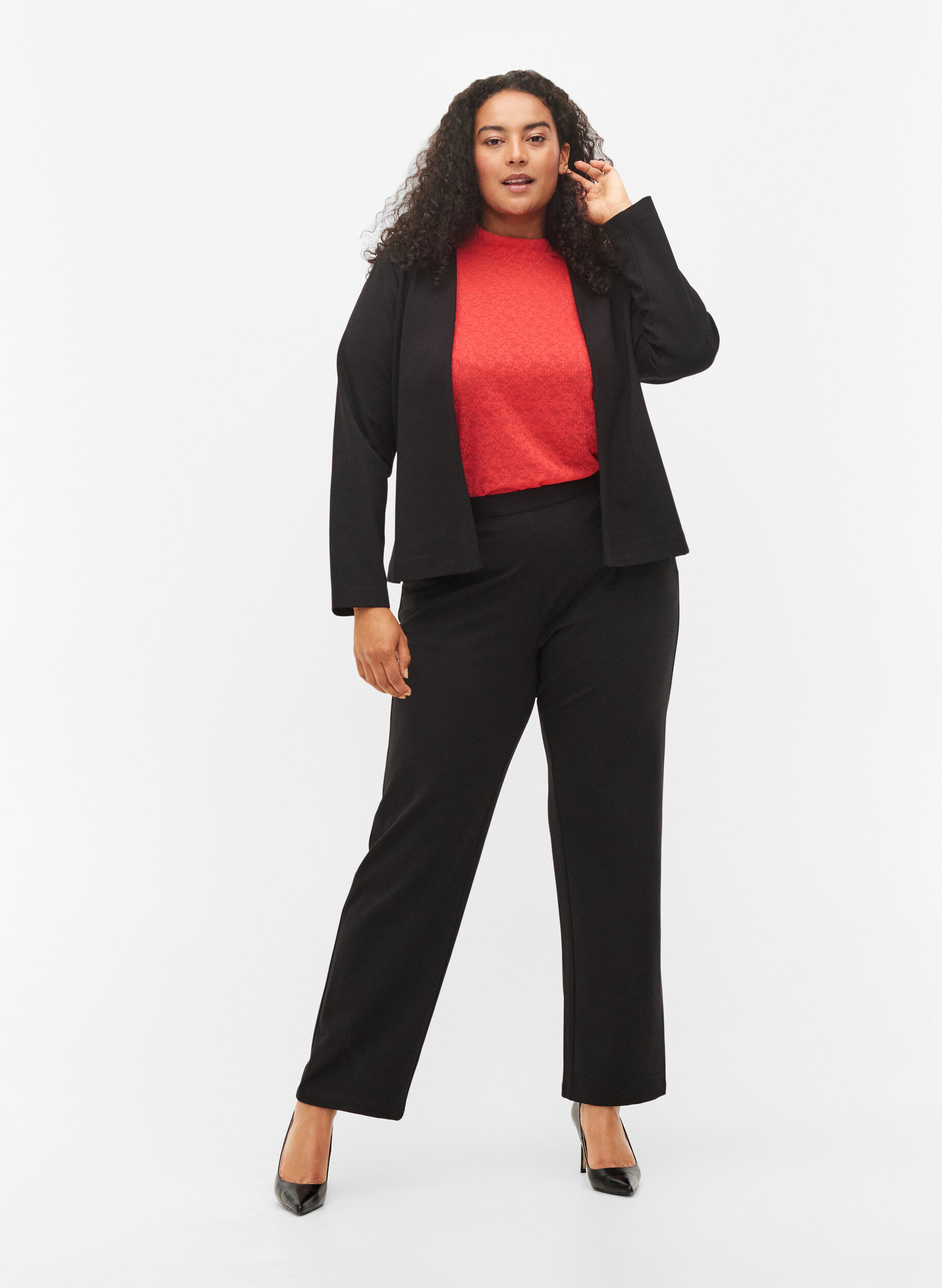 Zizzifashion Close-fitting lace blouse with long sleeves, Hibiscus, Model image number 2