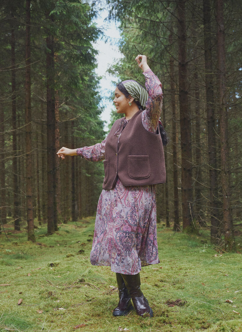 Midi dress with paisley print and elastic waist, Purple, Image image number 0