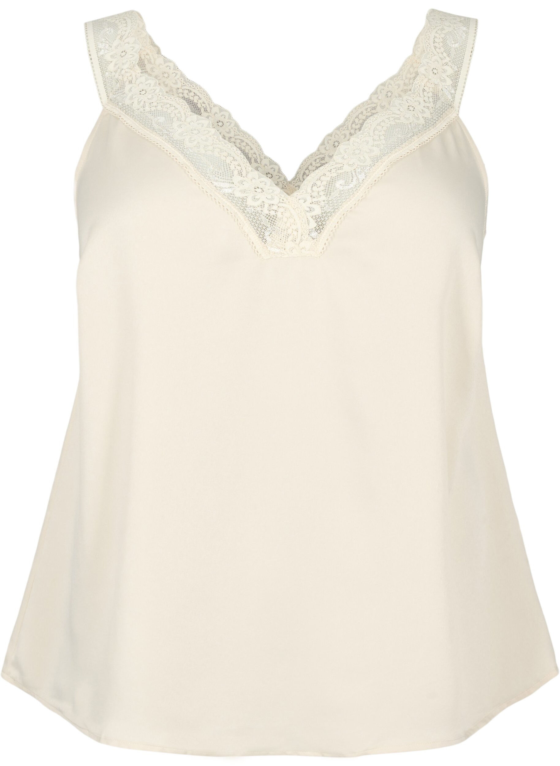 Zizzifashion FLASH - Top with v-neck and lace edge, Fog, Packshot image number 0