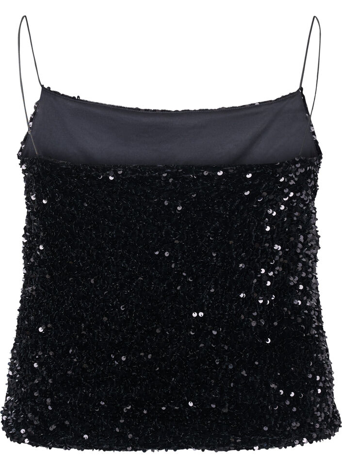 Top with sequin and narrow straps, Black Sequins, Packshot image number 1