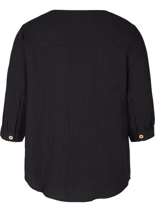 Viscose blouse with buttons and v-neck, Black, Packshot image number 1