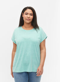 Melange t-shirt with short sleeves, Turquoise Mél, Model