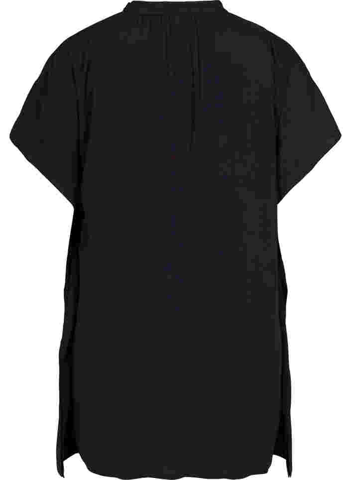 Short-sleeved viscose top with tie detail, Black, Packshot image number 1