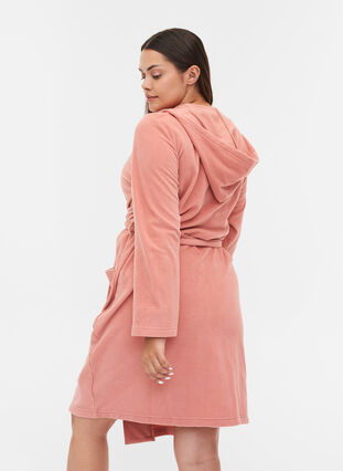 Bathrobe with hood and pockets, Rose, Model image number 1