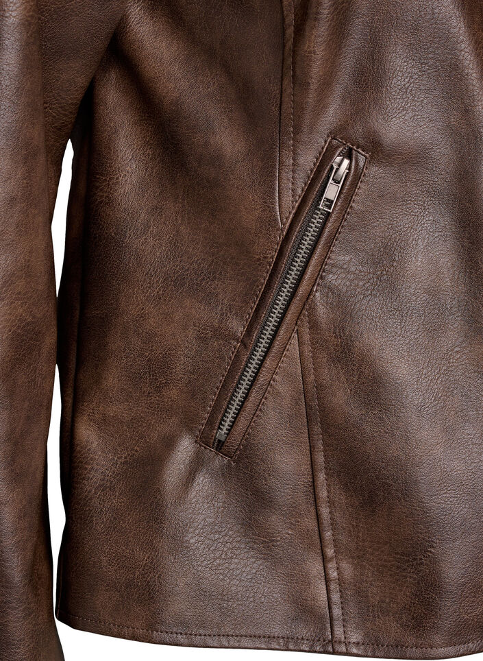 Faux leather jacket with studs and pockets, Brown, Packshot image number 3