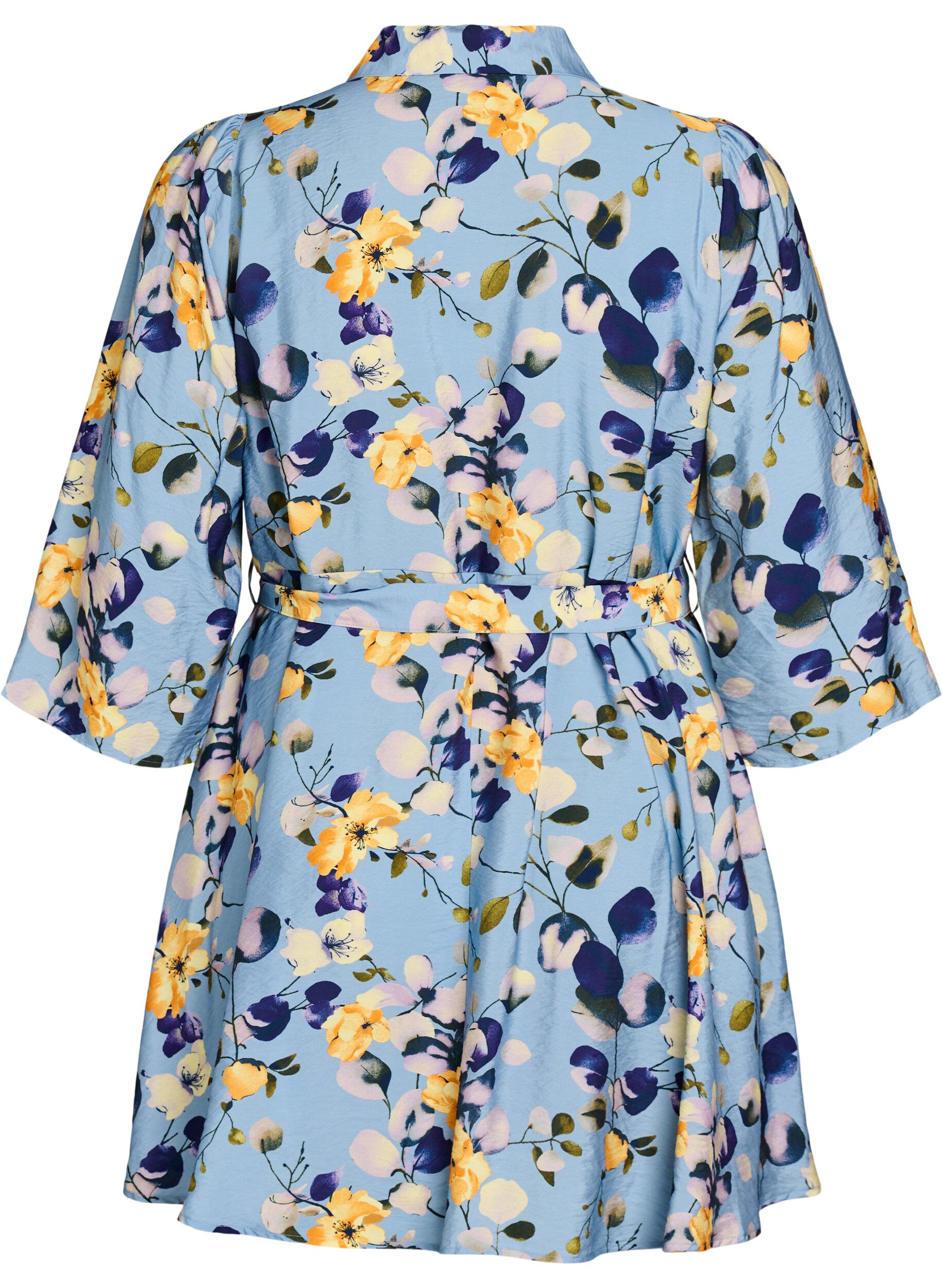 Zizzifashion Patterned tunic with a tie-belt and 3/4 sleeves, Light Blue, Packshot image number 1