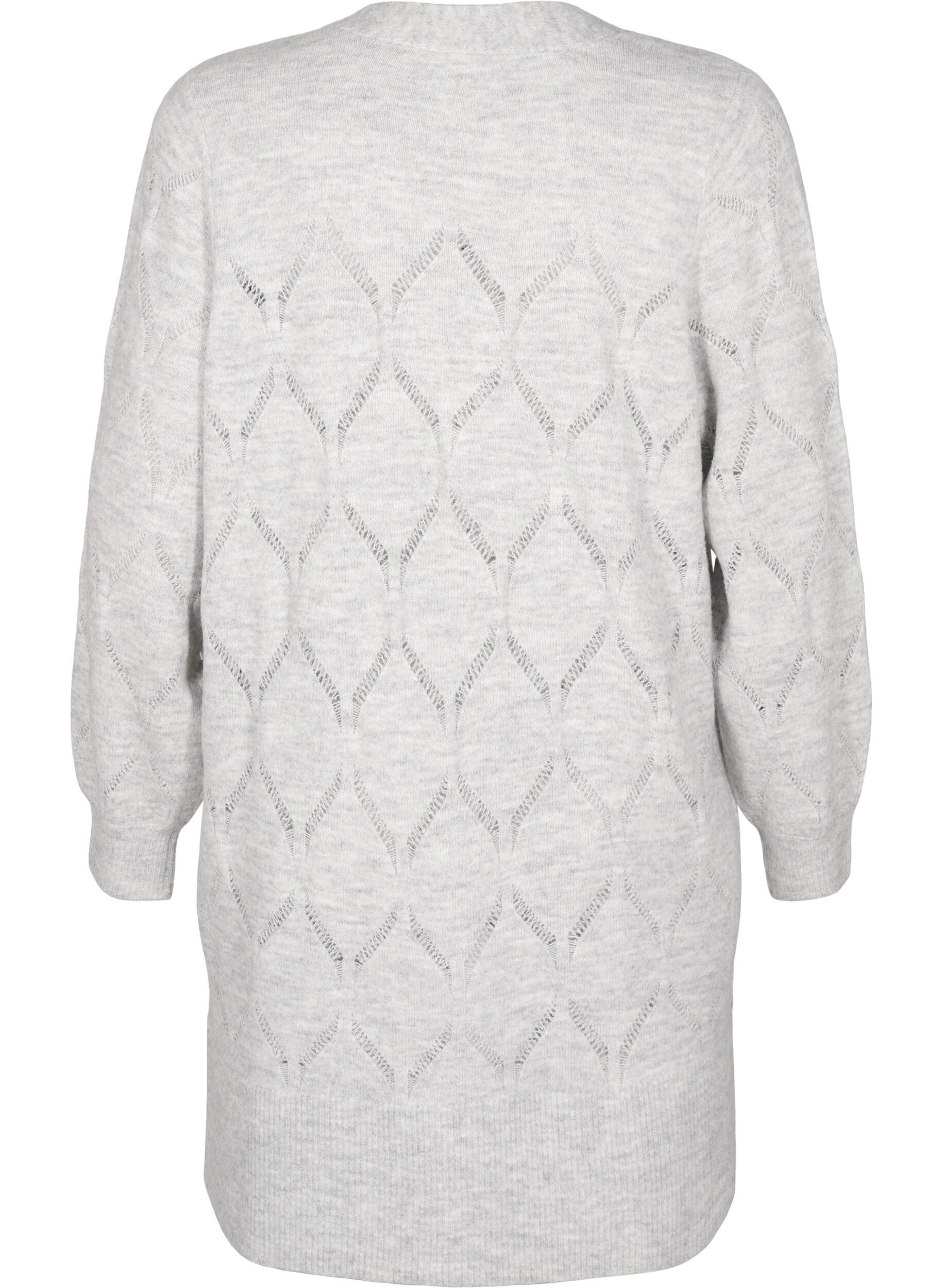 Zizzifashion Long sleeve knitted cardigan, Light Grey Melange, Packshot image number 1
