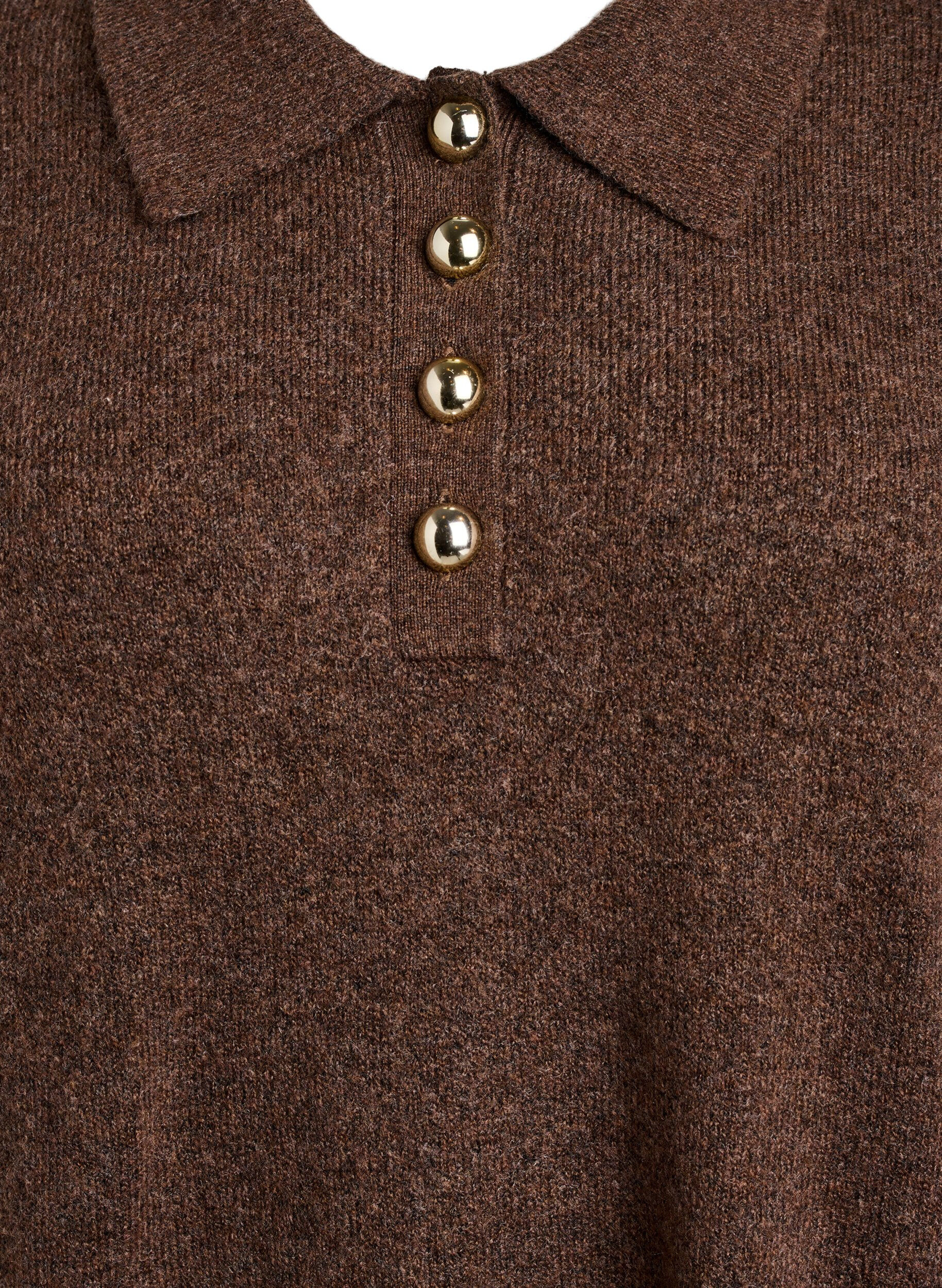 Zizzifashion Short knit dress with polo collar and buttons, Brown, Packshot image number 2