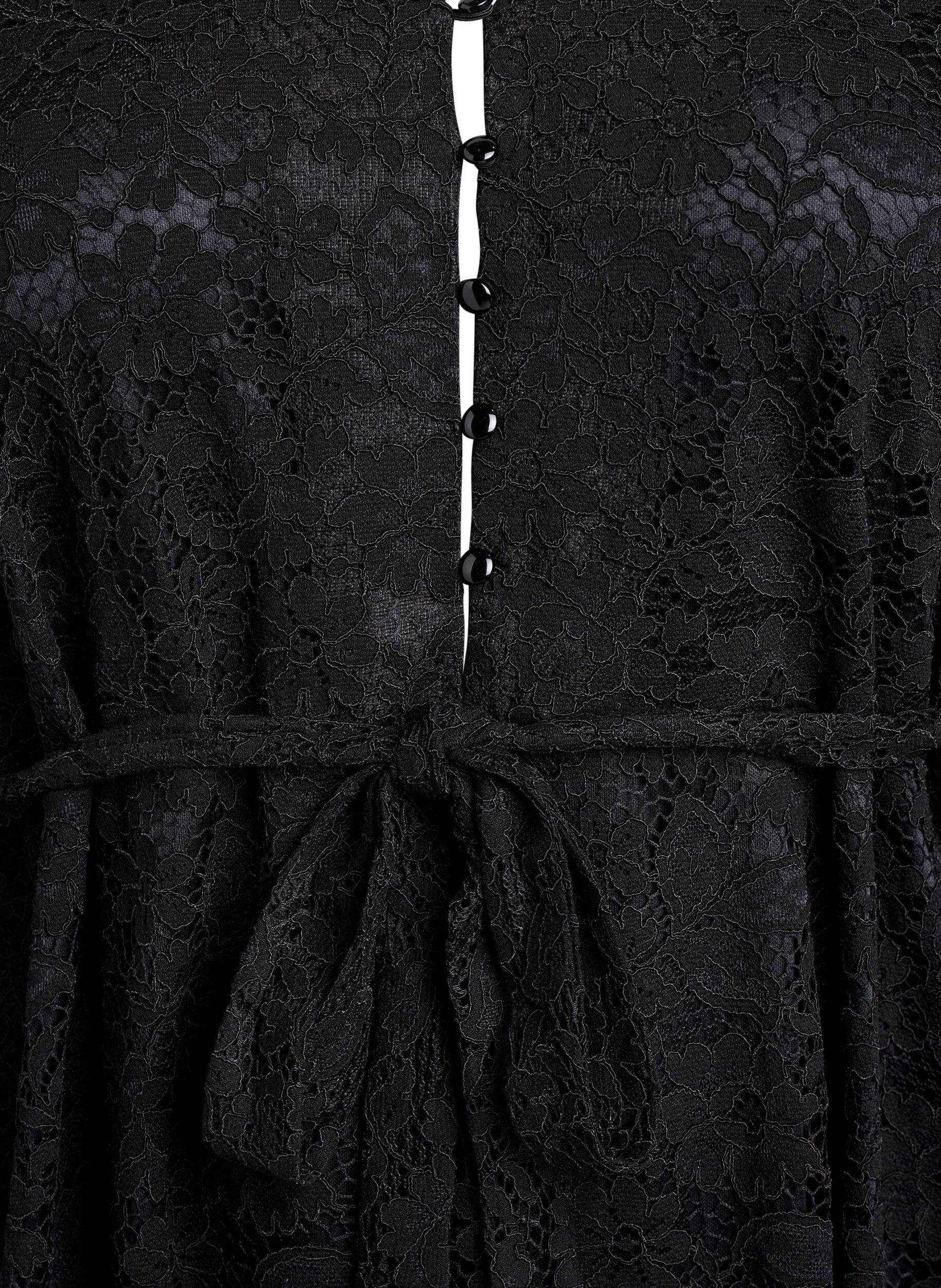 Zizzifashion Lace dress with long sleeves and a tie belt, Black, Packshot image number 2