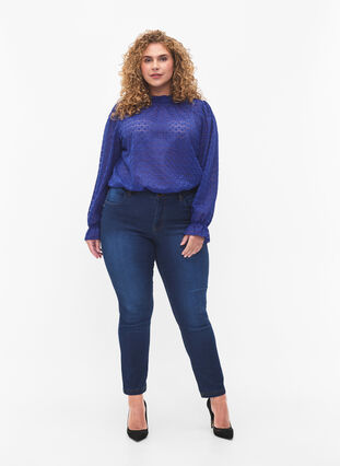 Long-sleeved blouse with patterned texture, Deep Ultramarine, Model image number 2