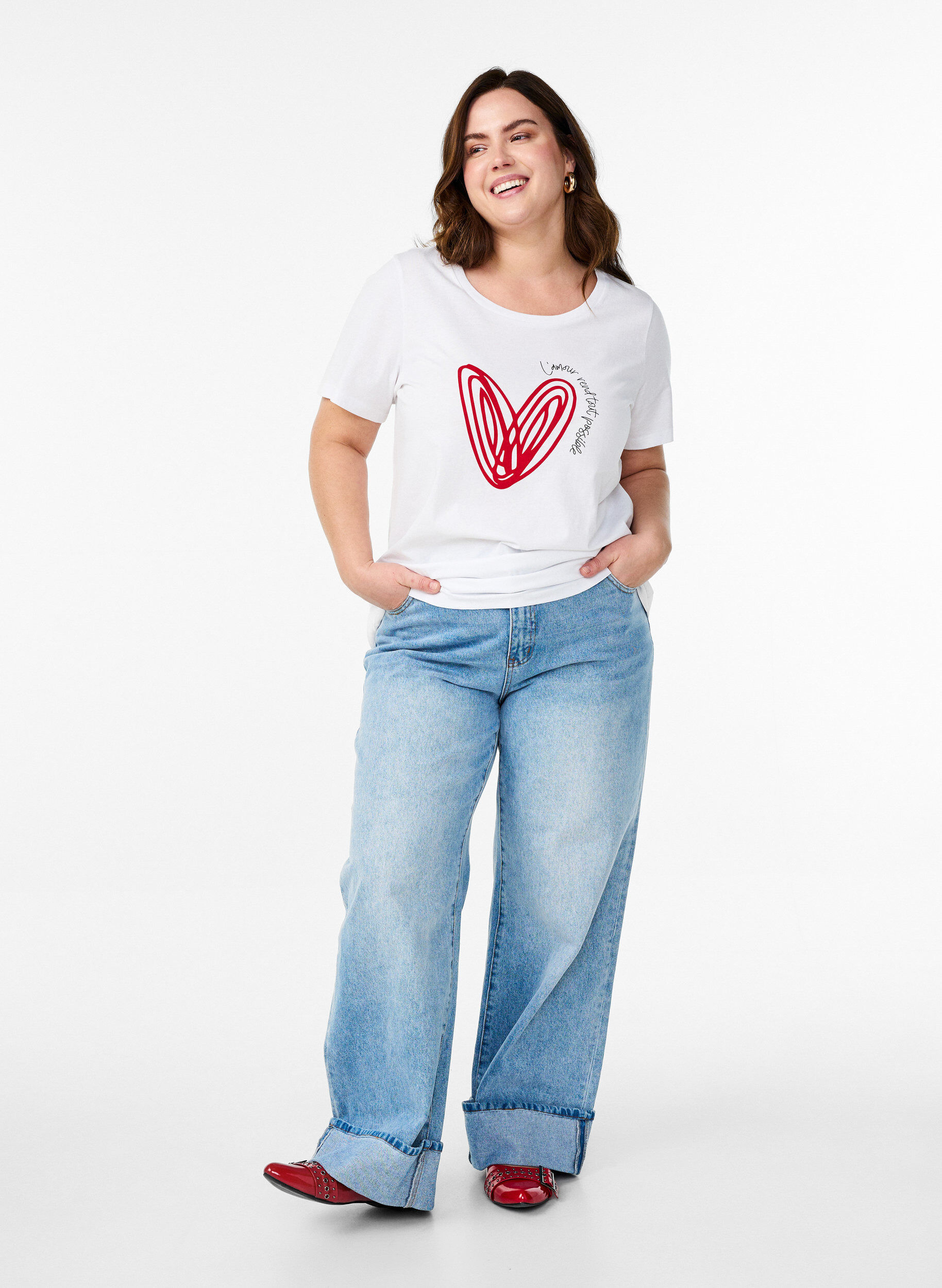 Zizzifashion Cotton T-shirt with motif, Bright W. w. Heart, Model image number 2
