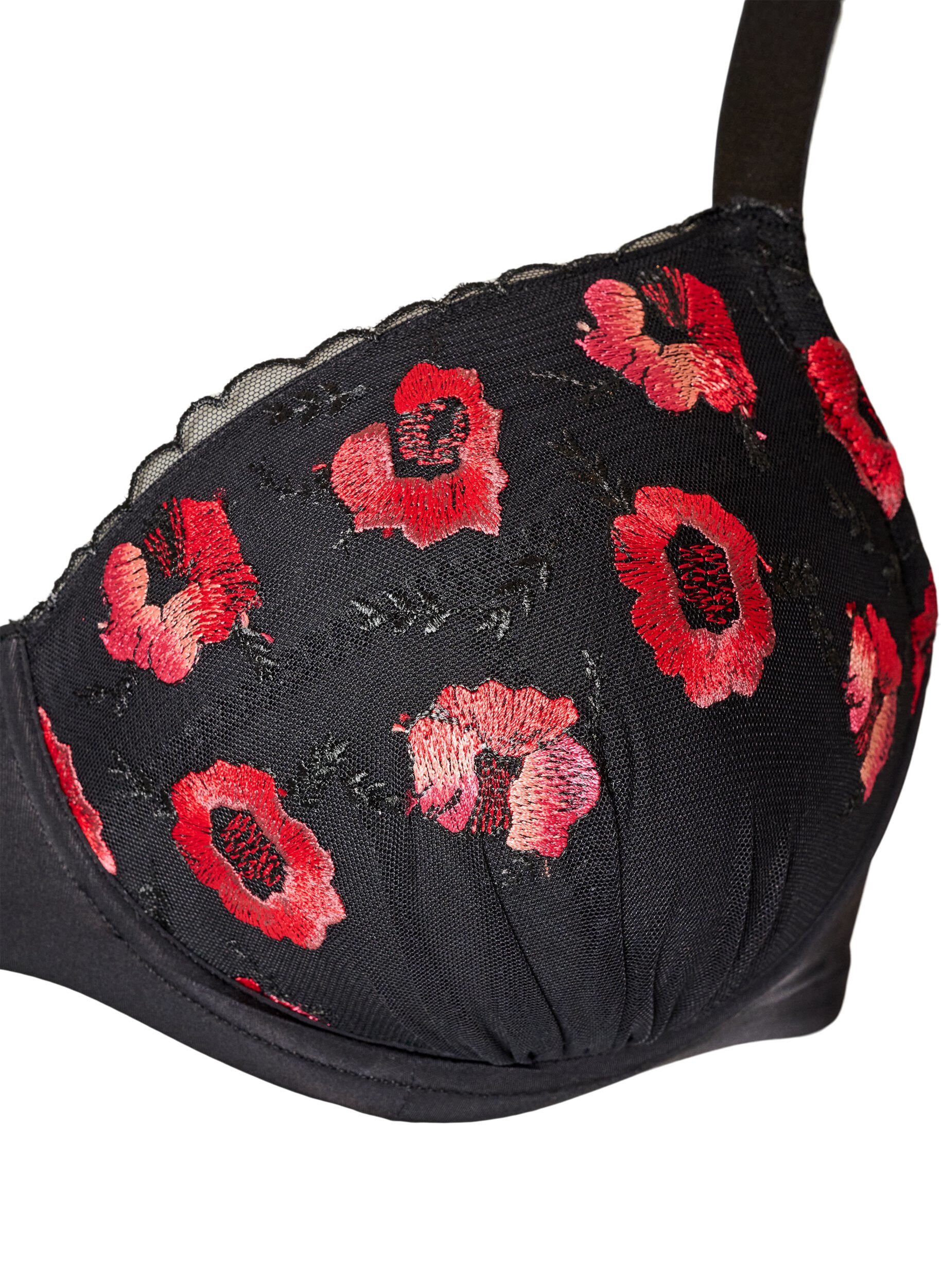 ZizzifashionPadded underwired bra with floral embroidery, Black, Packshot image number 2