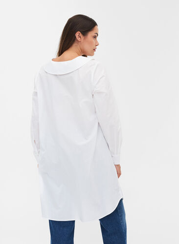 Long cotton shirt with big collar, Bright White, Model image number 1
