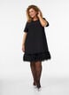 Short jersey dress with feather trim, Black, Model image number 1
