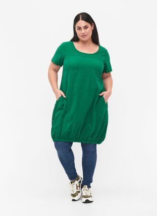 Short-sleeved cotton dress, Verdant Green, Model image number 2