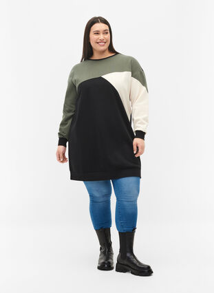Long sweatshirt with colorblock pattern, Black Color Block, Model image number 2