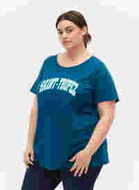 Cotton t-shirt with print detail, Blue Coral SAINT, Model