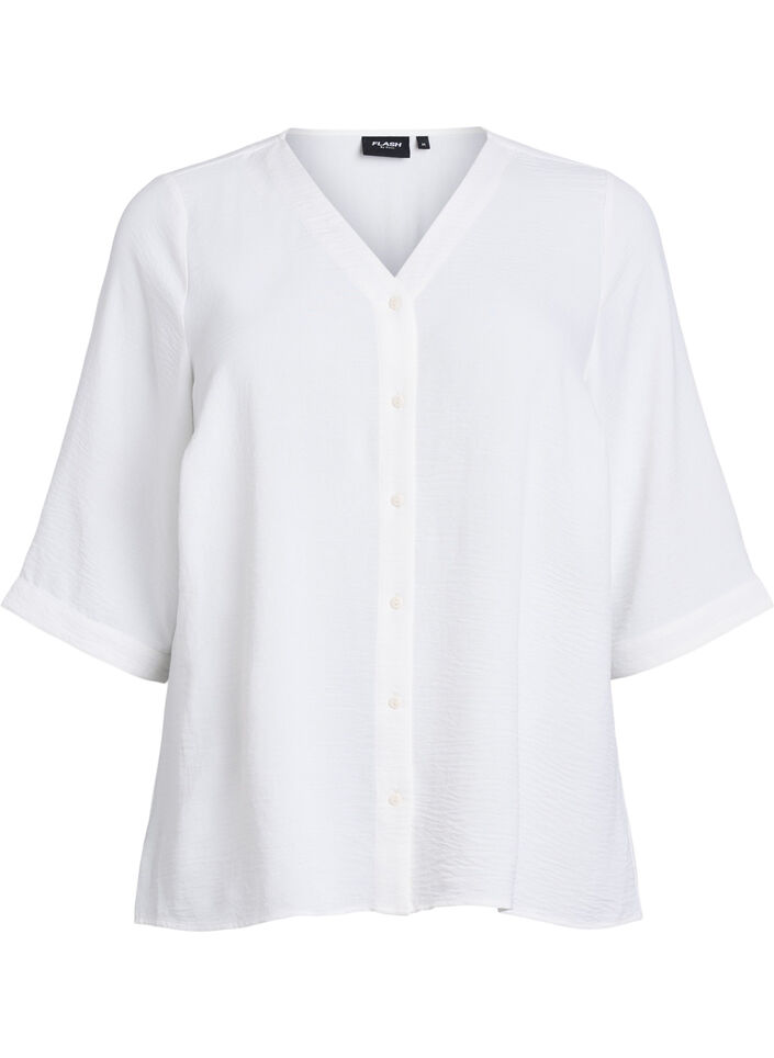 FLASH – Shirt Blouse with V-Neck and 3/4 Sleeves, Vanilla, Packshot image number 0