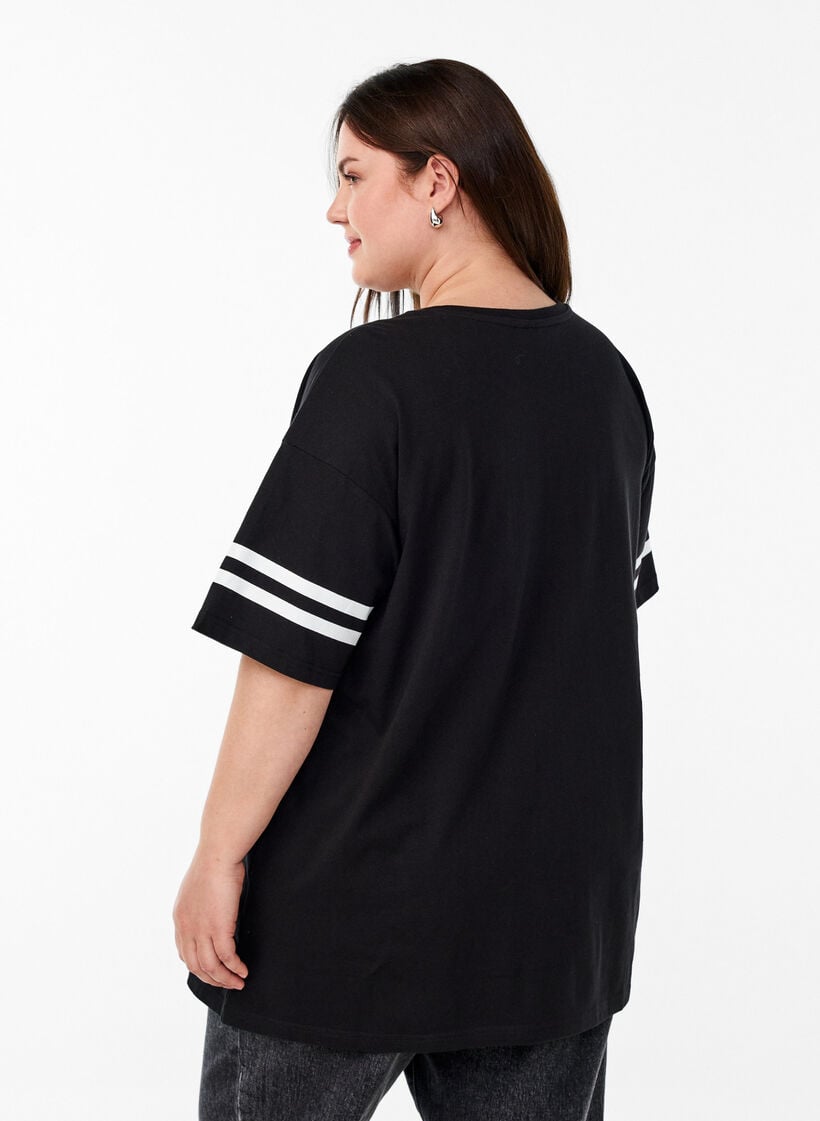 Sporty oversized college T-shirt, Black, Model image number 2