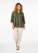 Cotton shirt blouse with a v-neck, Green, Model image number 1