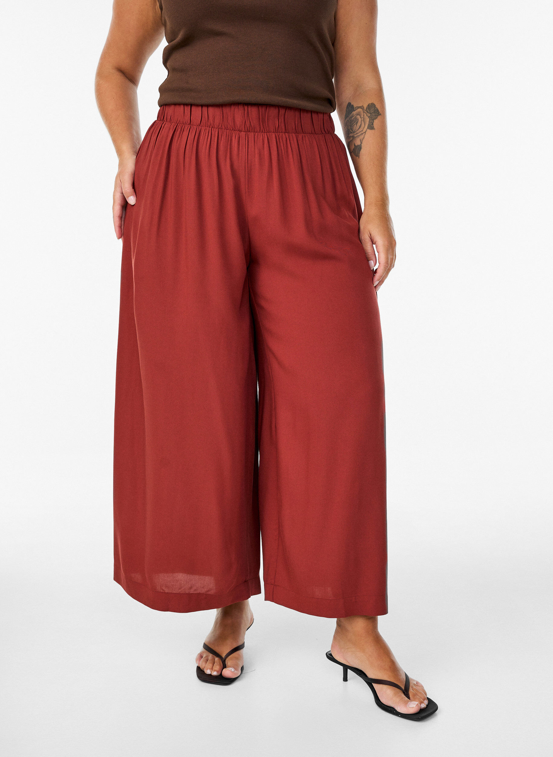 ZizzifashionCulottes in viscose with a high waist and wide legs, Red, Model image number 2