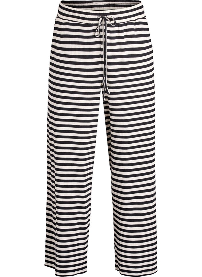 Striped pyjama trousers with a high waist and wide legs, Black, Packshot image number 0