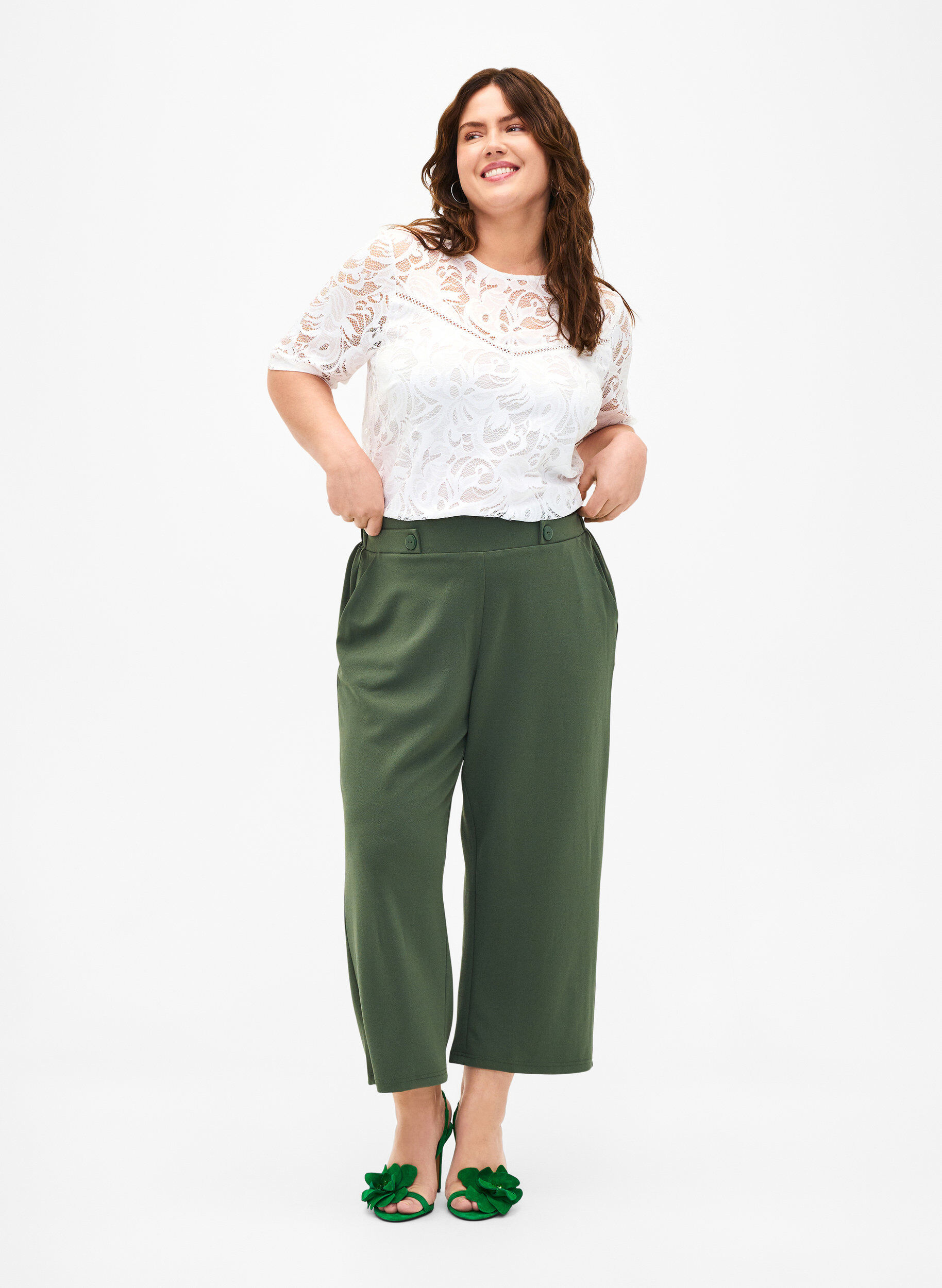 Loose fit 7/8 trousers, Green, Model