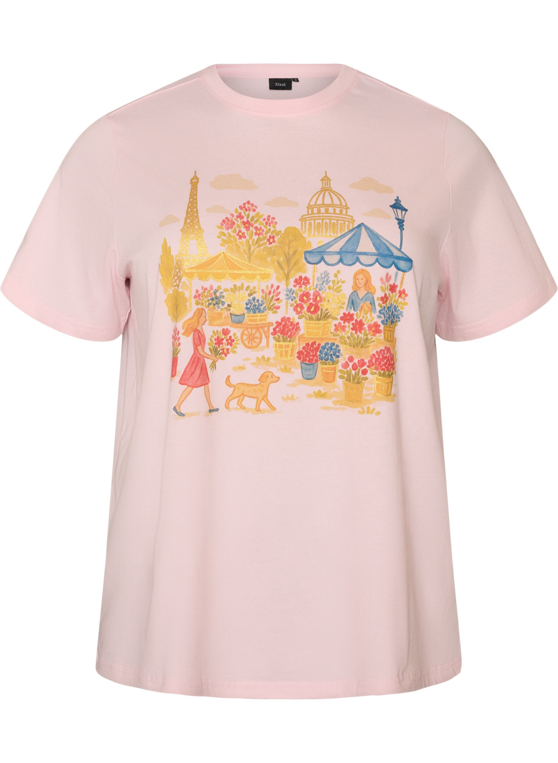 ZizzifashionOrganic cotton T-shirt with front print, Rose, Packshot image number 0