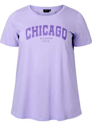 Cotton t-shirt with text print, Lavender W. Chicago, Packshot image number 0