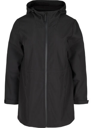 Hooded softshell jacket with adjustable waist, Black, Packshot image number 0