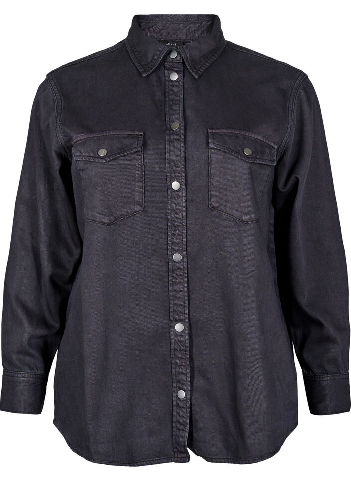 Denim shirt with chest pockets, Black, Packshot image number 0