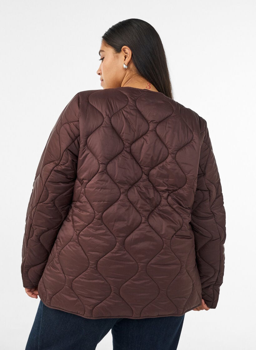 Quilted jacket with press studs and a round neck, Brown, Model image number 2