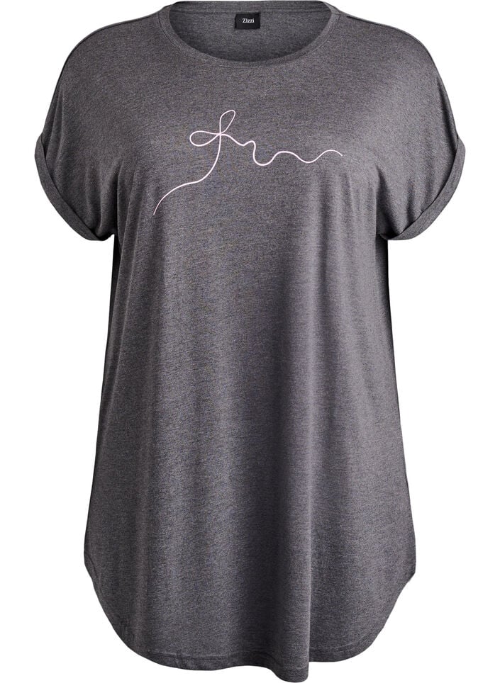 Short sleeve nightgown with text print, Black, Packshot image number 0