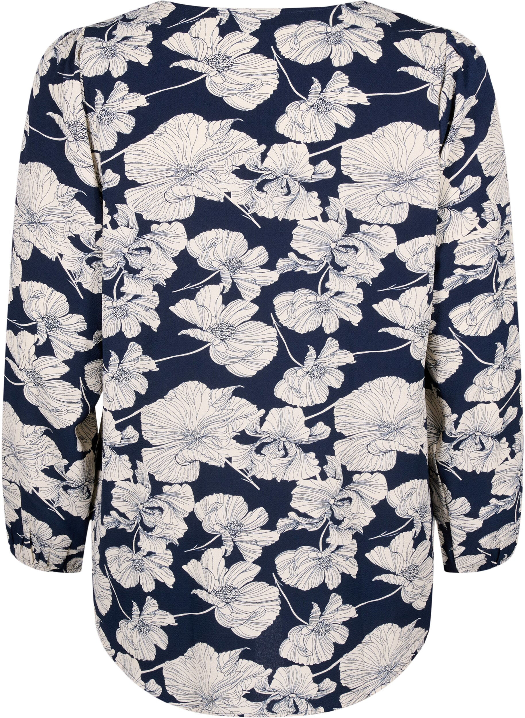 Zizzifashion Shirt blouse with v-neck and print, Navy B. Flower AOP, Packshot image number 1